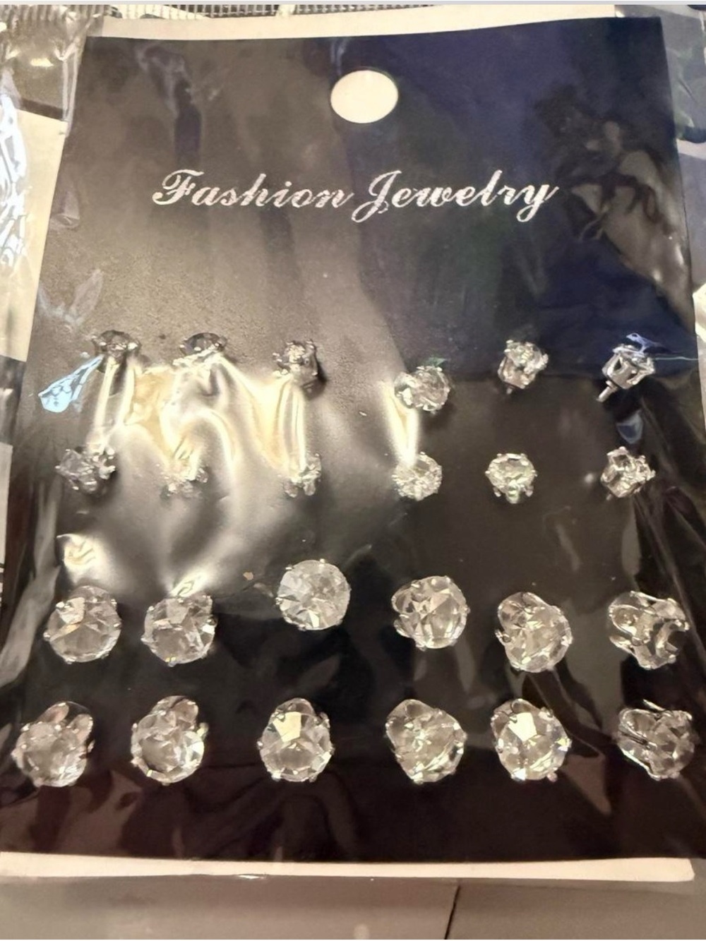 Fashion Jewelry Clear Crystal Stud Earring Set - Sparkling Silver Tone